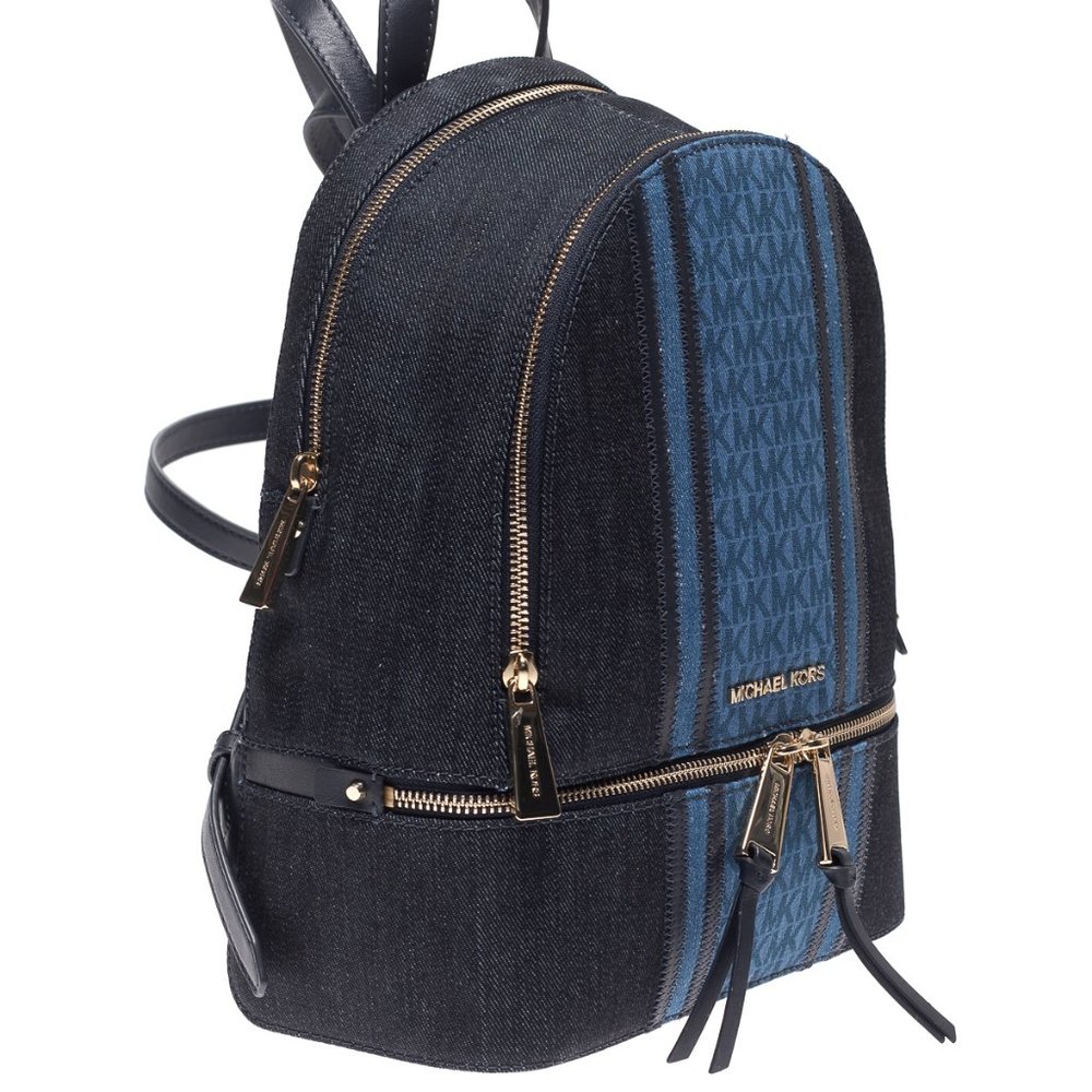 Michael Kors Rhea Zip MD Backpack Denim Multi NEW